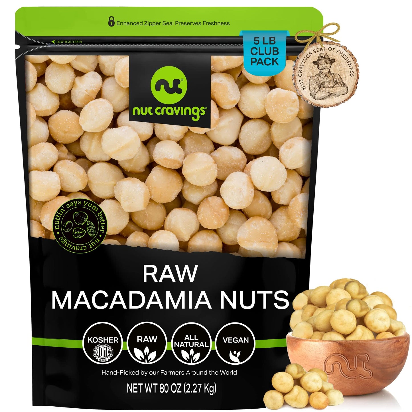 NUT CRAVINGS - Raw Macadamia Nuts, Unsalted, Shelled, (80oz - 5 LB) Bulk Nuts Packed Fresh in Resealable Bag - Kosher Healthy Snack, Food Assortments Hazelnut