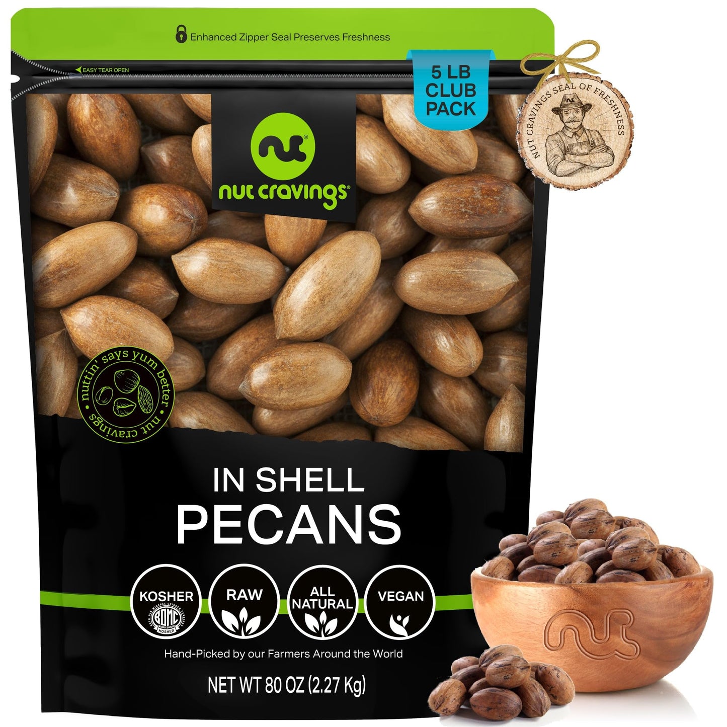 NUT CRAVINGS - Raw Hard Shell Pecans Packed Fresh in Resealable Bag - Healthy Protein Food Snack Food Assortments Ideal for Trail Mixed Nuts
