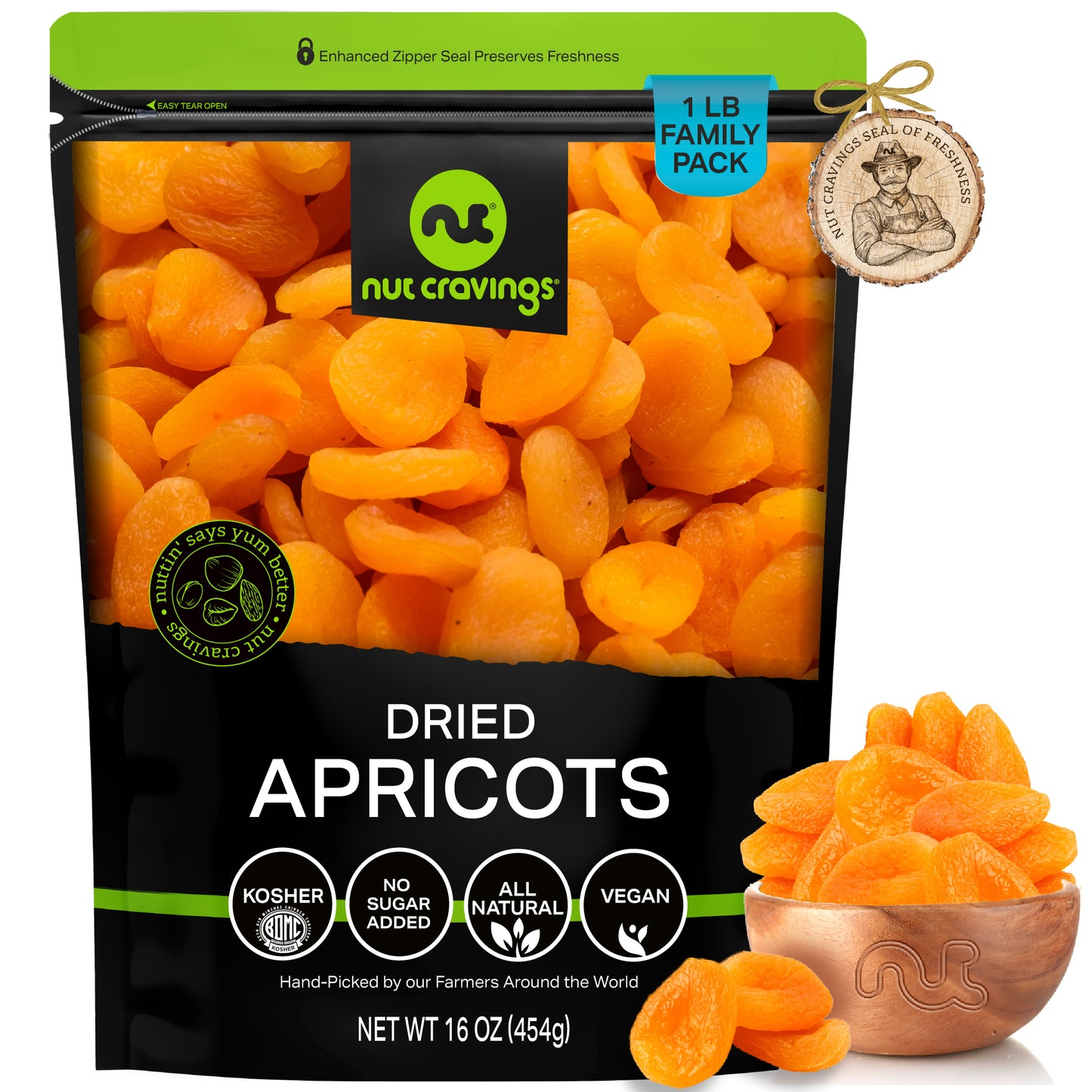 Dried Apricots, Turkish — No Sugar Added — 16 oz bag
