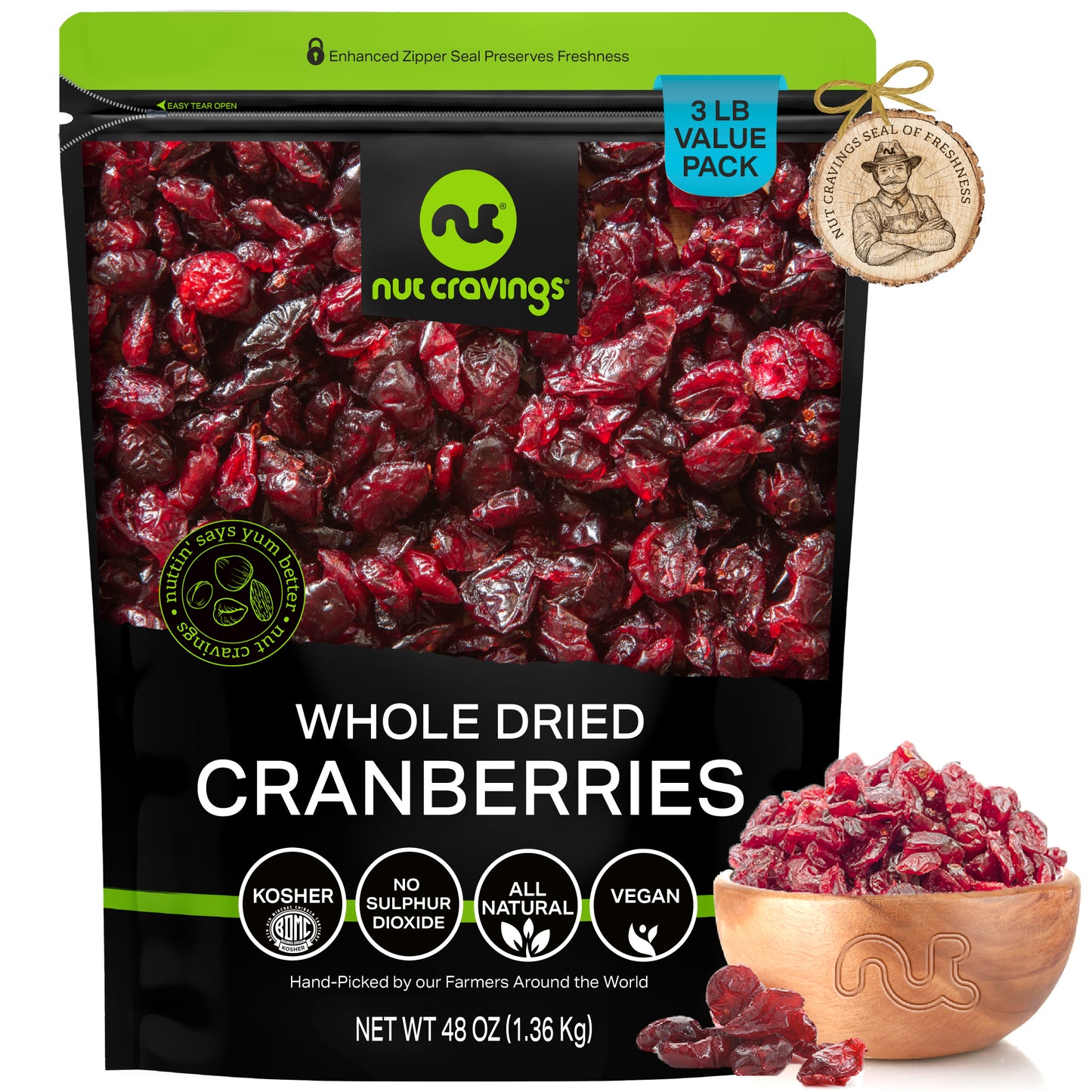 Dried Cranberries — Lightly Sweetened — 48 oz bag