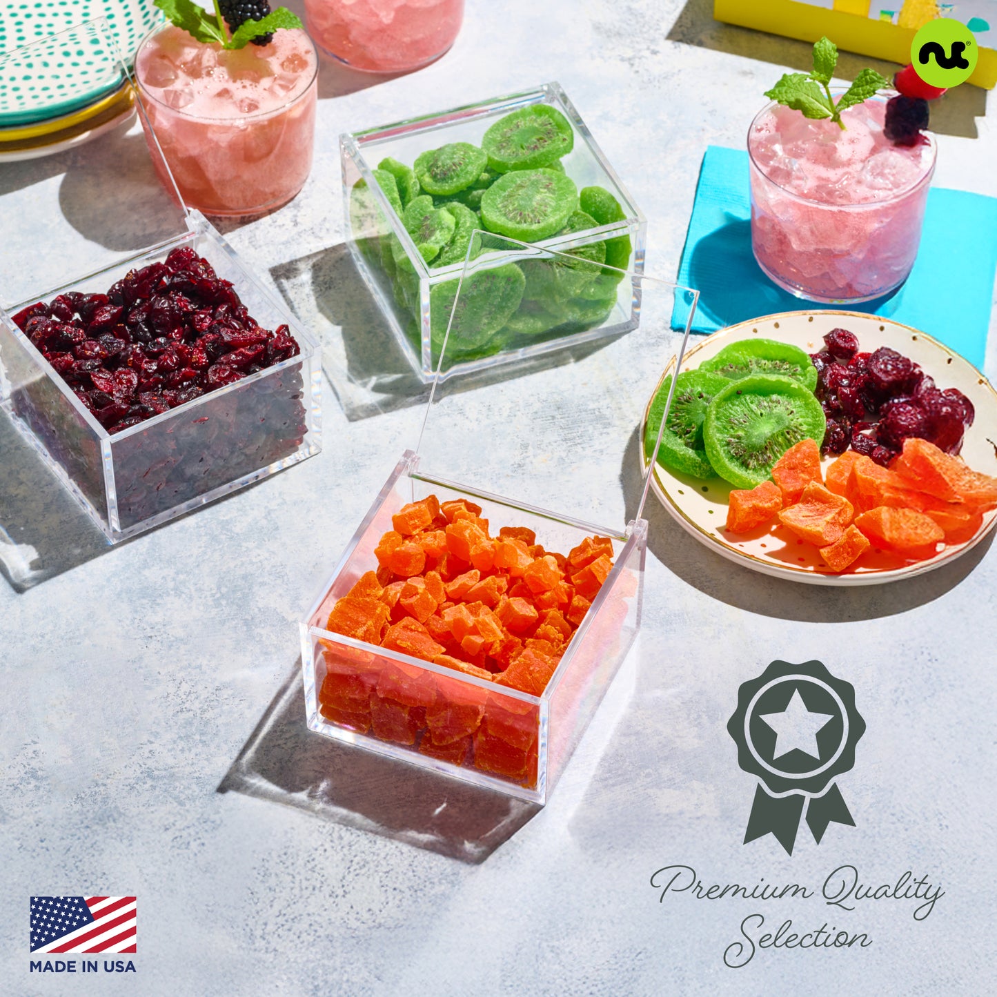 Dried Fruits Acrylic Tower Gift Basket with Ribbon (3 Tier Assortment) Healthy Snack Care Package, Kosher