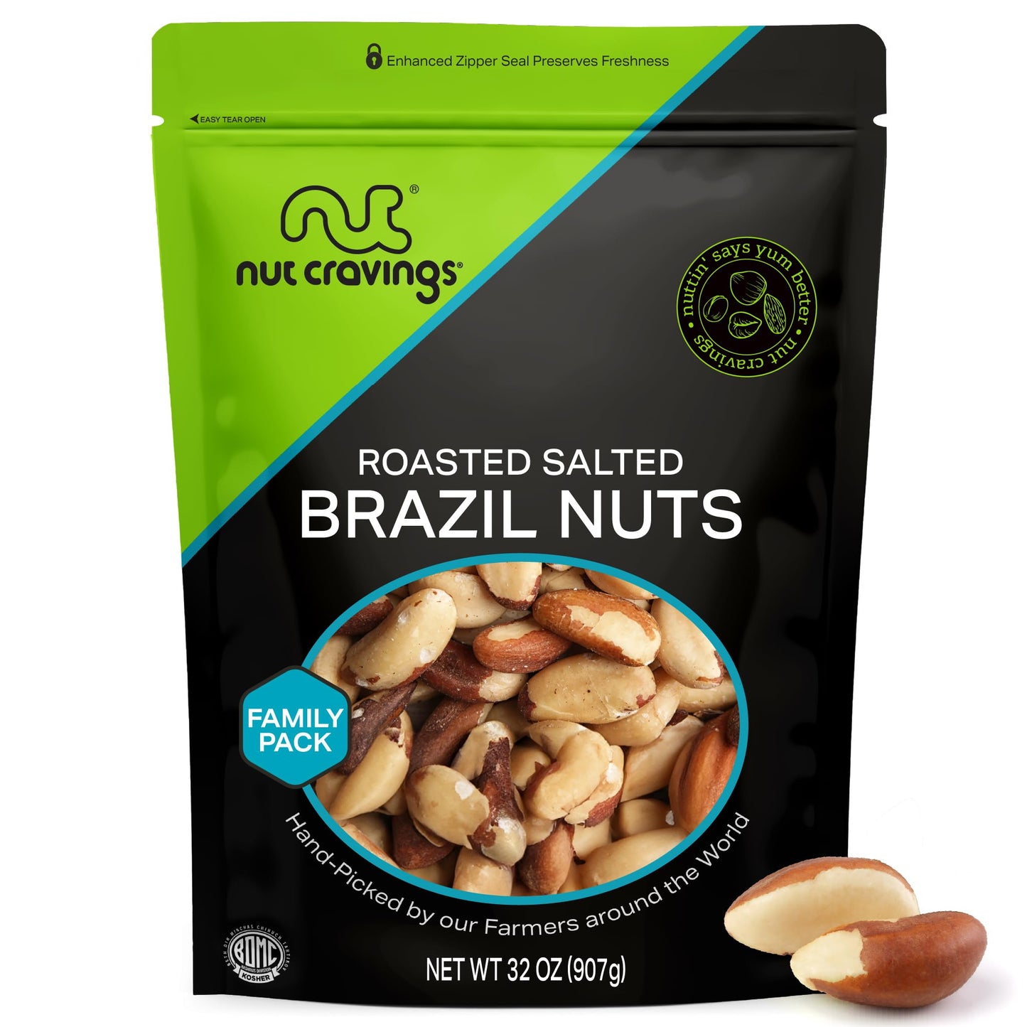 NUT CRAVINGS - Brazil Nuts Roasted & Salted - No Shell Whole Packed Fresh in Resealable Bag - Healthy Protein Food Snack Food Assortments
