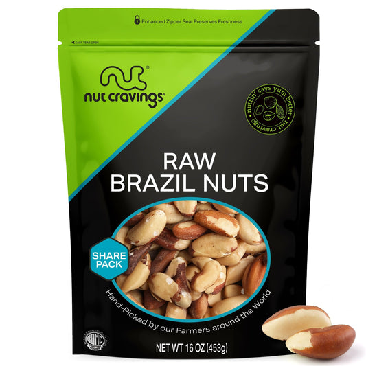 NUT CRAVINGS - Raw Brazil Nuts Unsalted No Shell Whole Packed Fresh in Resealable Bag - Kosher Healthy Snack Food Assortments