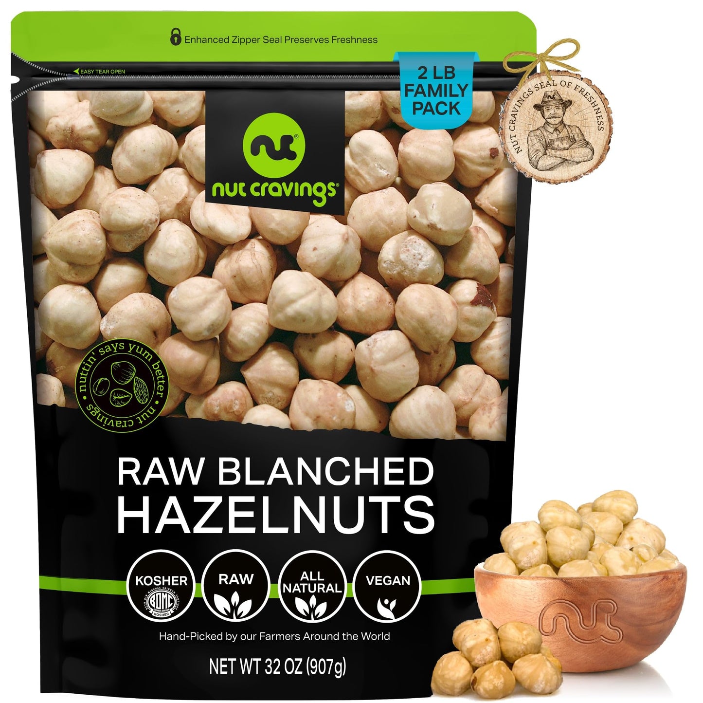 NUT CRAVINGS - Raw Blanched Hazelnuts Filberts - Unsalted Shelled Packed Fresh in Resealable Bag - Kosher Healthy Snack Food Assortments Ideal for Trail Mixed Nuts