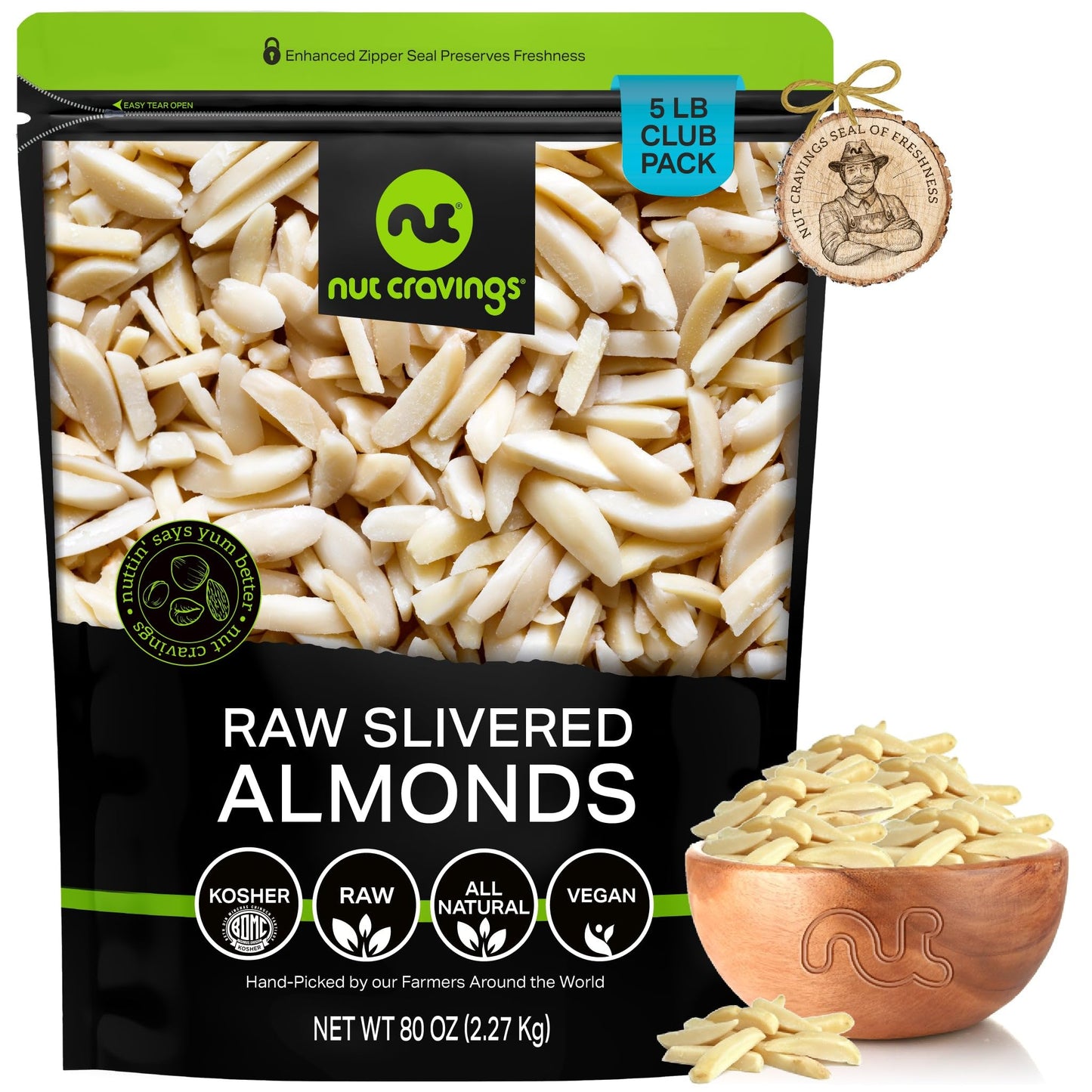NUT CRAVINGS - Raw Slivered Almonds, Unsalted, (16oz - 1 LB) Packed Fresh in Resealable Bag - Nut Snack - Food Assortments Ideal for Trail Mixed Nuts