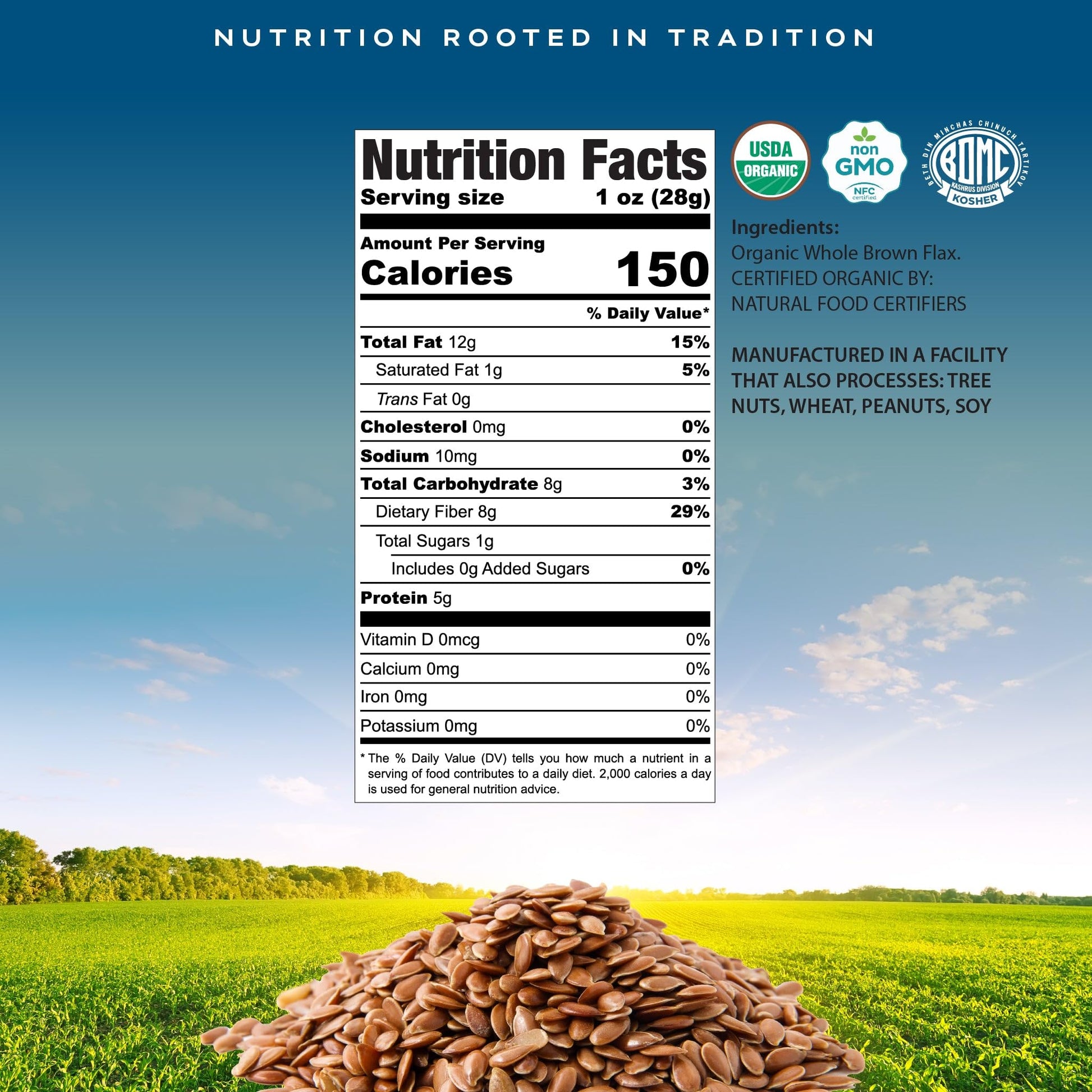 Organic Brown Flax Seeds, Raw, Whole, High Fiber & Omega-3 Packed Fresh in Resealable Bag - USDA Organic, Non… — view 3