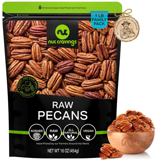 NUT CRAVINGS - Raw Pecans Halves & Pieces, Unsalted, Shelled, (48oz - 3 LB) Bulk Nuts Packed Fresh in Resealable Bag - Kosher Healthy Snack, Food Assortments Ideal for Trail Mixed Nuts