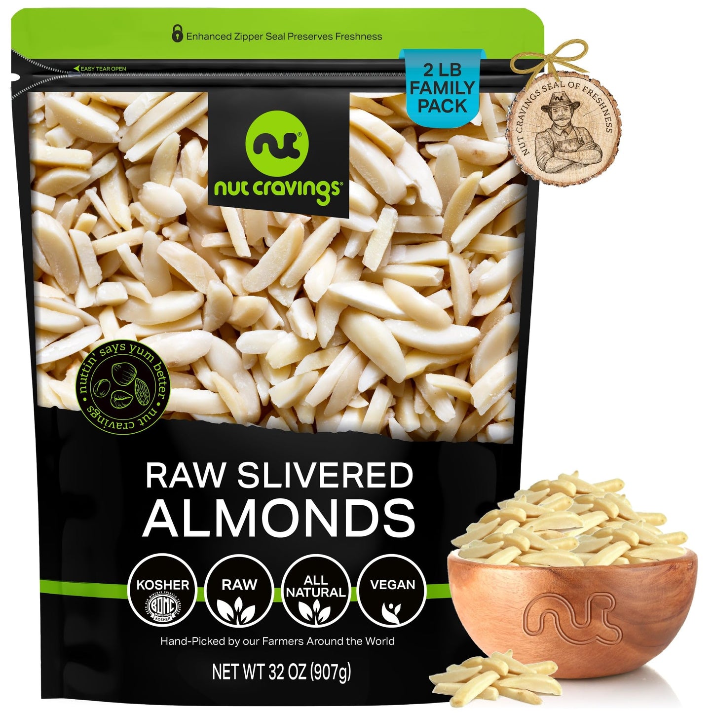 NUT CRAVINGS - Raw Slivered Almonds, Unsalted, (16oz - 1 LB) Packed Fresh in Resealable Bag - Nut Snack - Food Assortments Ideal for Trail Mixed Nuts