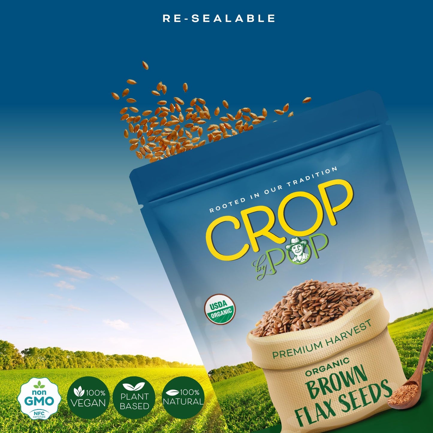 Organic Brown Flax Seeds, Raw, Whole, High Fiber & Omega-3 Packed Fresh in Resealable Bag - USDA Organic, Non… — view 4