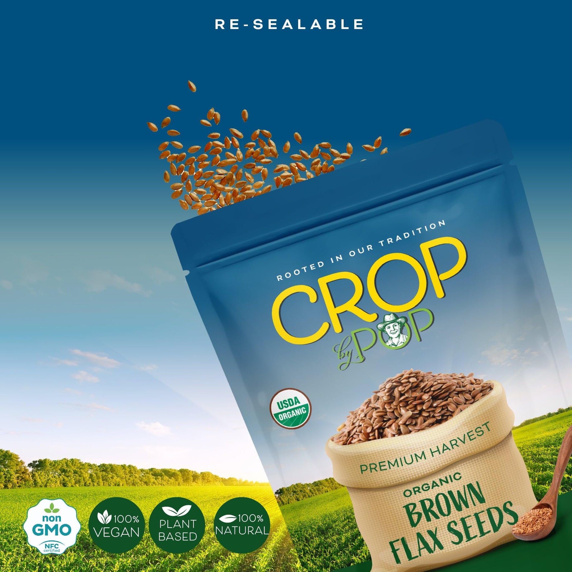 Organic Brown Flax Seeds, Raw, Whole, High Fiber & Omega-3 Packed Fresh in Resealable Bag - USDA Organic, Non… — view 4