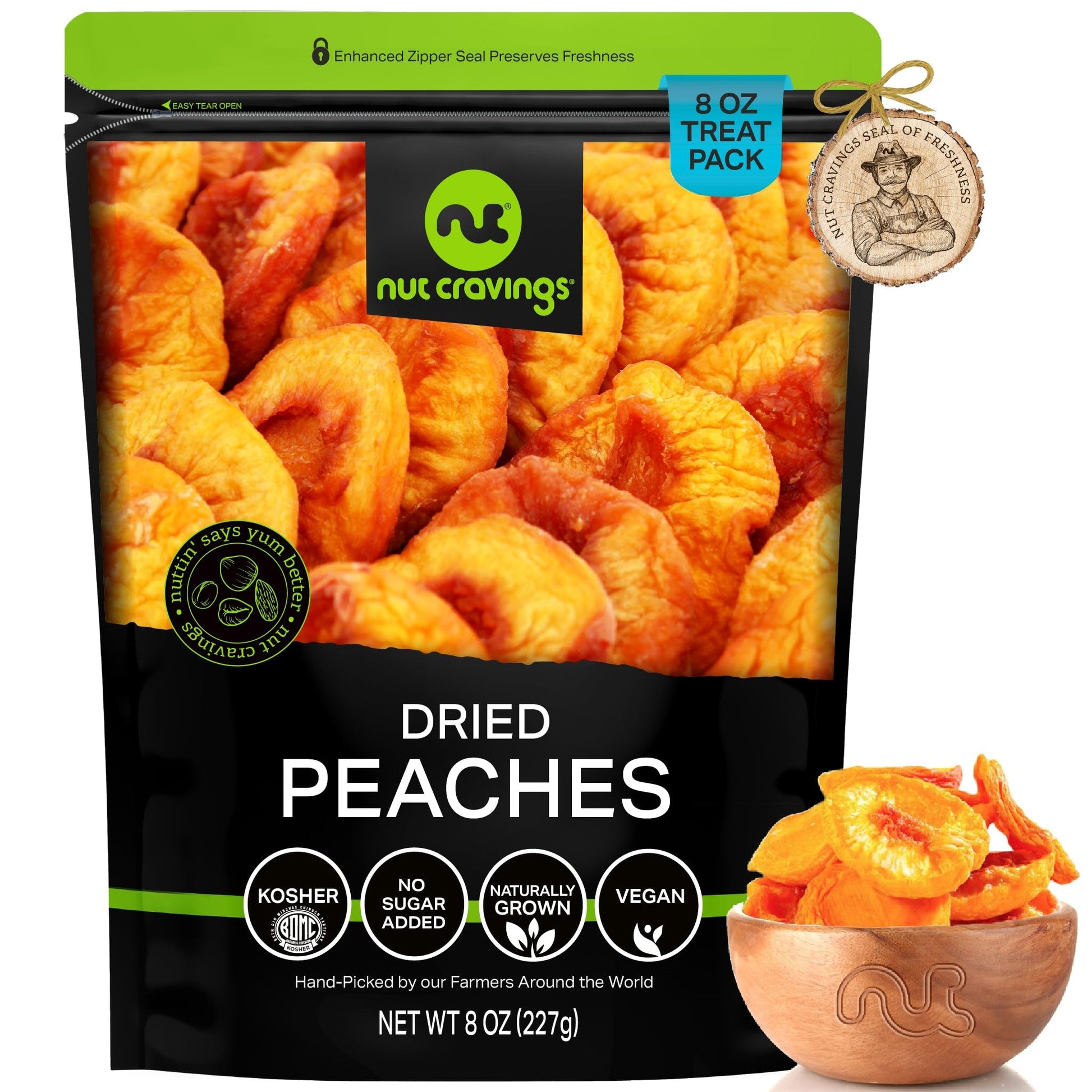 Dried California Peaches No Sugar Added Unsweetened Sweet Healthy Snack Vegan Kosher Resealable Bag