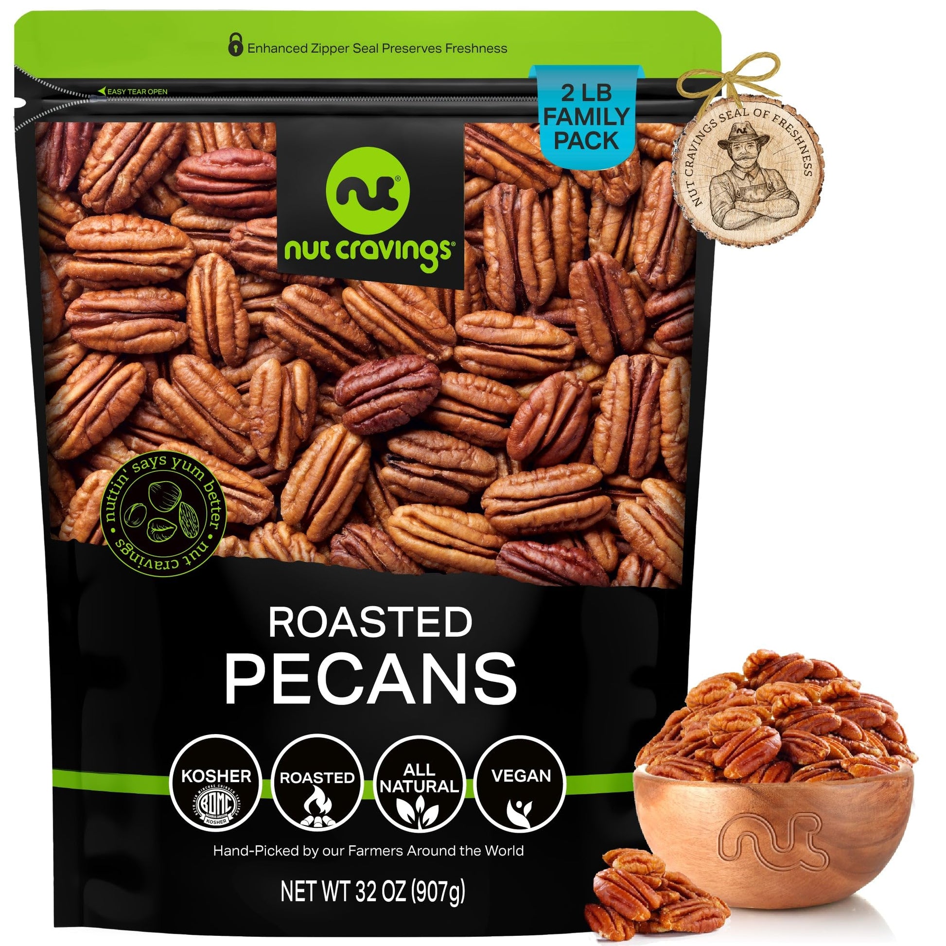 Pecans Halves, Roasted & Unsalted, No Shell (16oz - 1 LB) Packed Fresh in Resealable Bag - Healthy Protein… — view 10