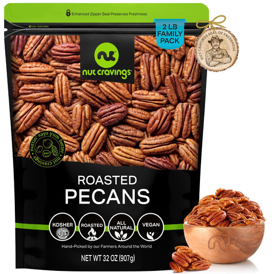 NUT CRAVINGS - Pecans Halves, Roasted & Unsalted, No Shell (16oz - 1 LB) Packed Fresh in Resealable Bag - Healthy Protein Food Snack, Food Assortments