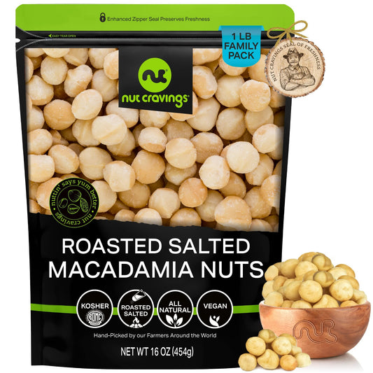 NUT CRAVINGS - Roasted & Salted Macadamia Nuts - No Shell Packed Fresh in Resealable Bag - Healthy Protein Food Snack Food Assortments Hazelnut
