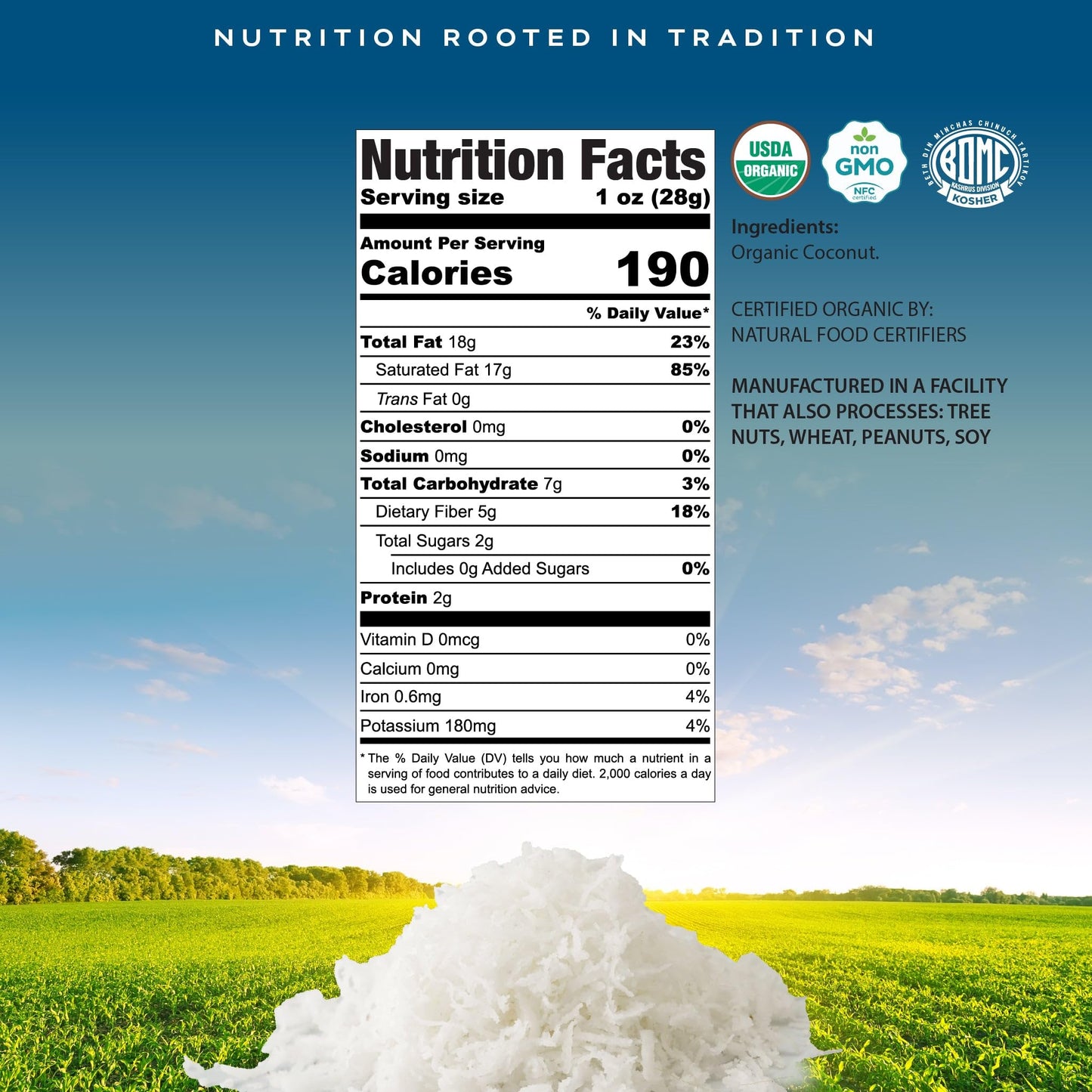 CROP BY POP - Organic Shredded Coconut Flakes, No Sugar Added, Medium Desiccated, Dry Packed Fresh in Resealable Bag - USDA Organic, Non GMO - Naturally Grown, Vegan, Kosher