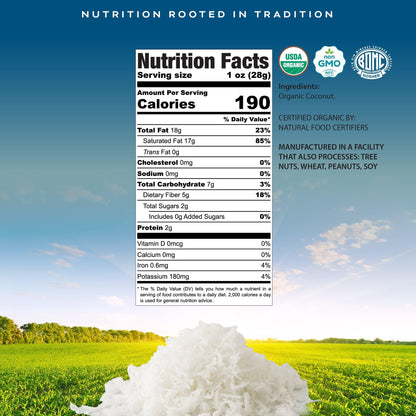 CROP BY POP - Organic Shredded Coconut Flakes, No Sugar Added, Medium Desiccated, Dry Packed Fresh in Resealable Bag - USDA Organic, Non GMO - Naturally Grown, Vegan, Kosher