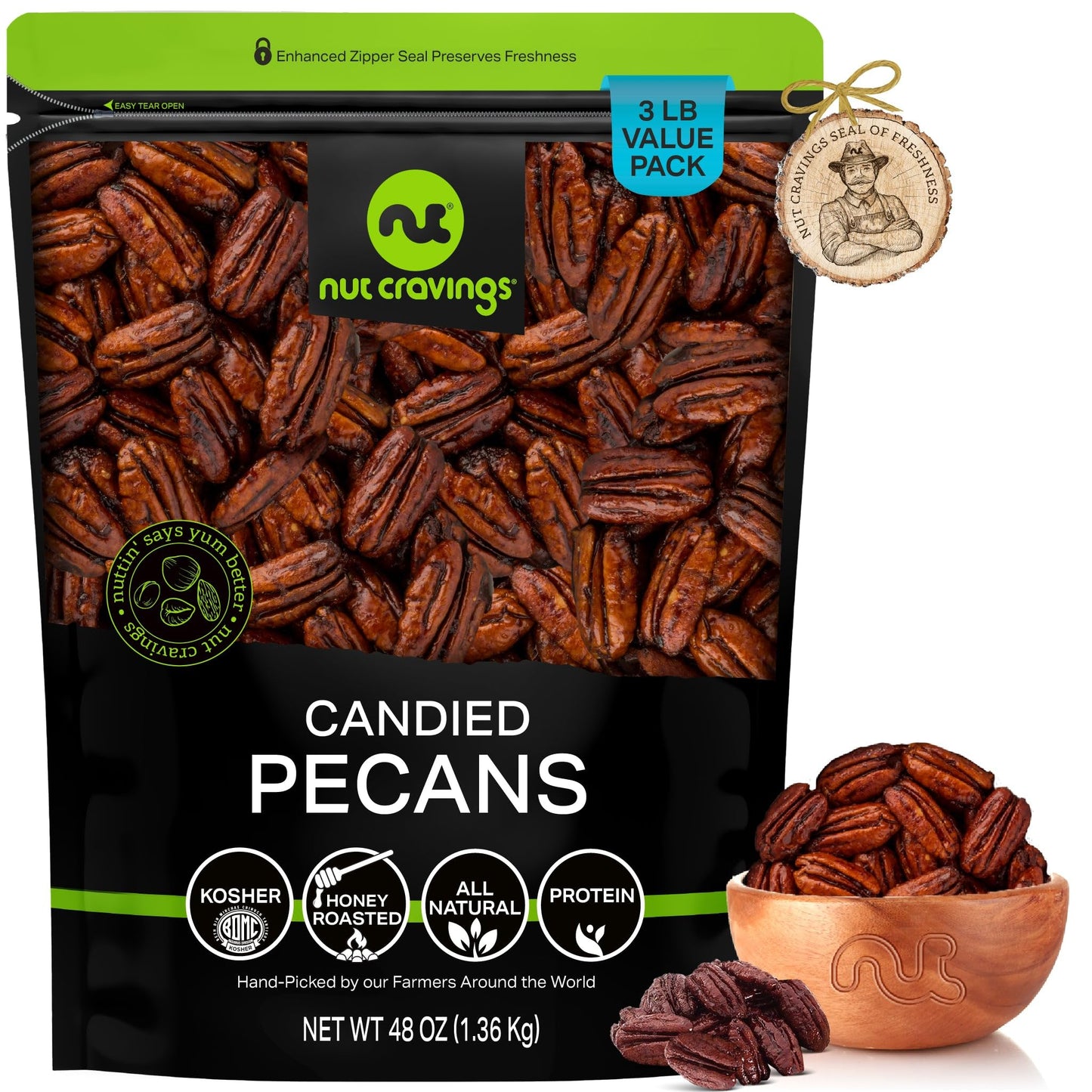 Candied Pecans Honey Glazed Praline, No Shell (16oz - 1 LB) Packed Fresh in Resealable Bag - Healthy Protein… — view 11