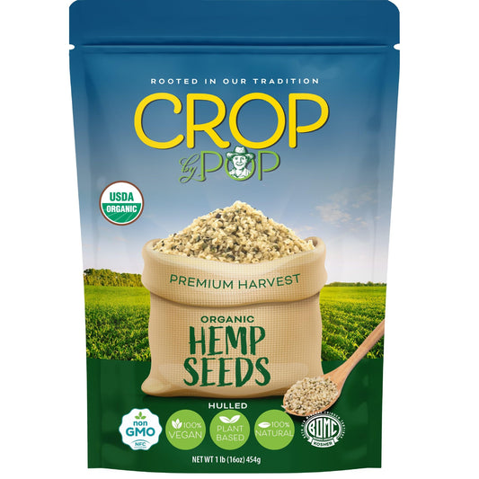 CROP BY POP - Organic Hemp Seeds To Eat, Shelled Hulled Hemp Hearts Packed Fresh in Resealable Bag - USDA Organic, Non GMO - Naturally Grown, Vegan, Kosher