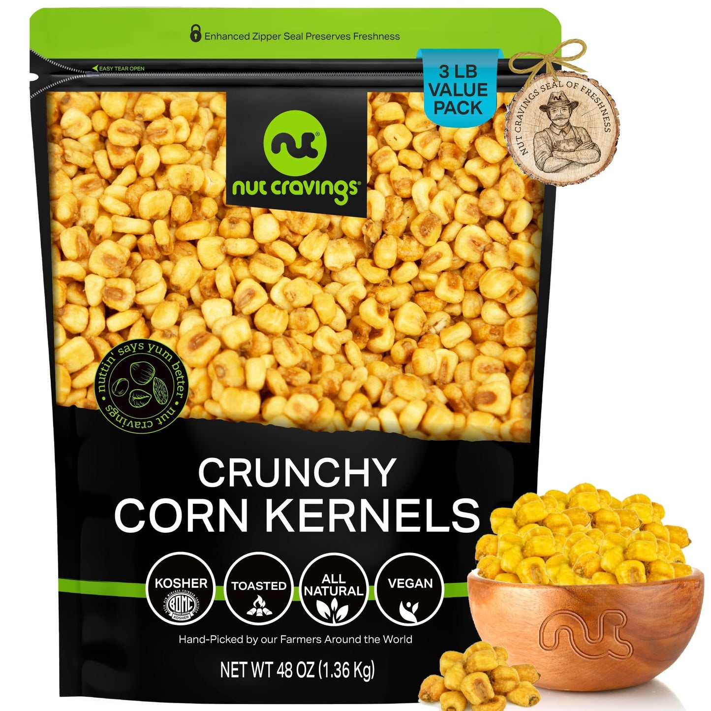 NUT CRAVINGS - Toasted Crunchy Corn Kernels - Original Flavor Roasted & Salted Packed Fresh in Resealable Bag - Healthy Snack Food Assortments