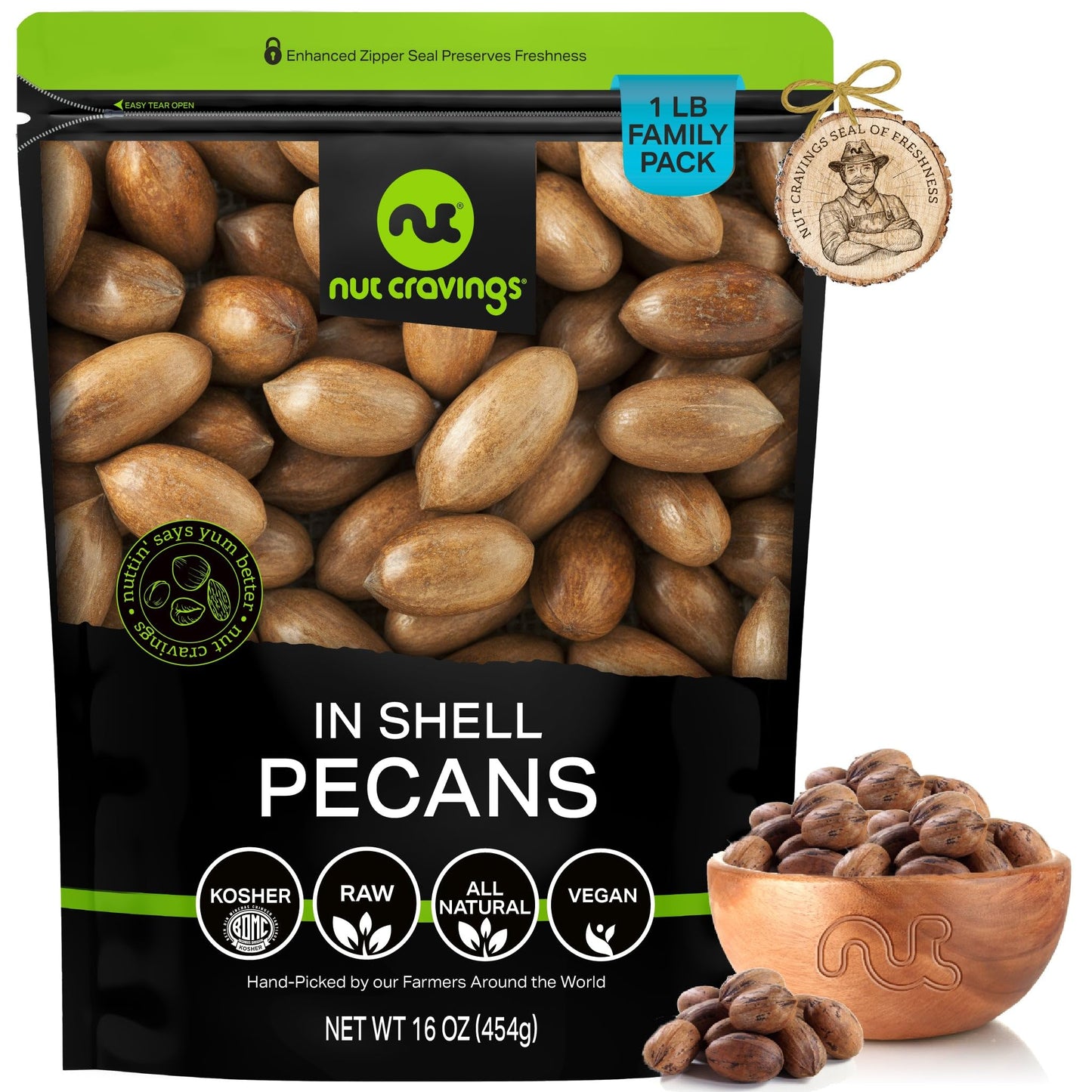NUT CRAVINGS - Raw Hard Shell Pecans Packed Fresh in Resealable Bag - Healthy Protein Food Snack Food Assortments Ideal for Trail Mixed Nuts