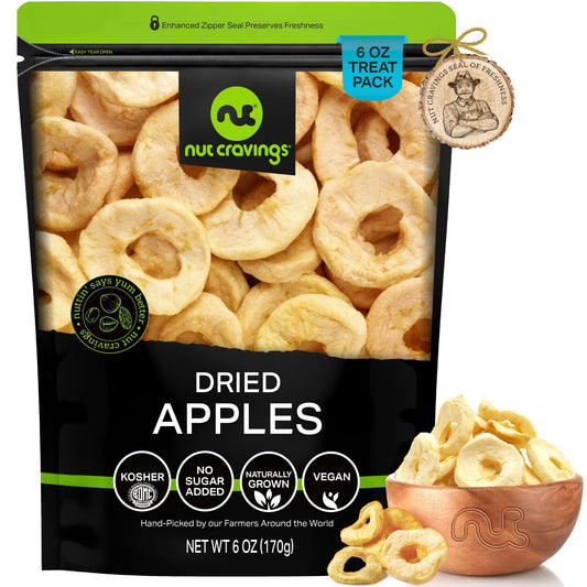 NUT CRAVINGS - Dried Apple Rings Slices, No Sugar Added - Chewy Soft Texture (16oz, 1 LB) Sweet Healthy Snack, Vegan, Kosher, Resealable Bag
