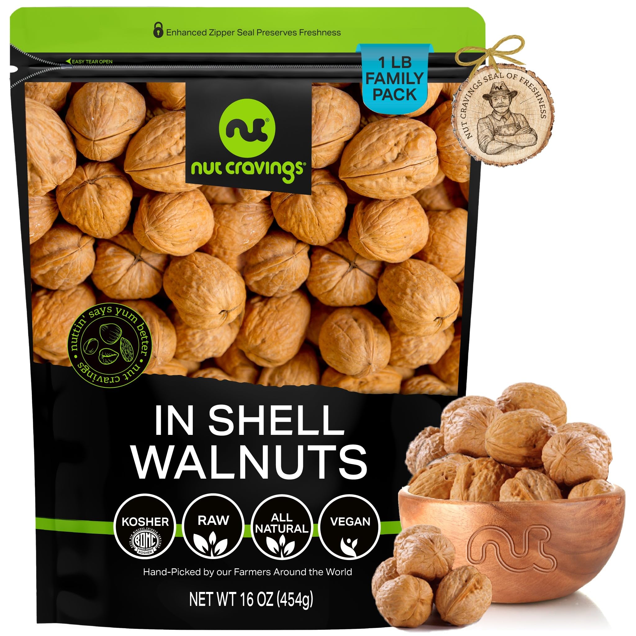 Raw Walnuts In Shell Whole Packed Fresh in Resealable Bag - Nut