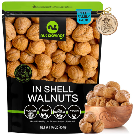 NUT CRAVINGS - Raw Walnuts In Shell Whole Packed Fresh in Resealable Bag - Nut Snack - Food Assortments Ideal for Trail Mixed Nuts