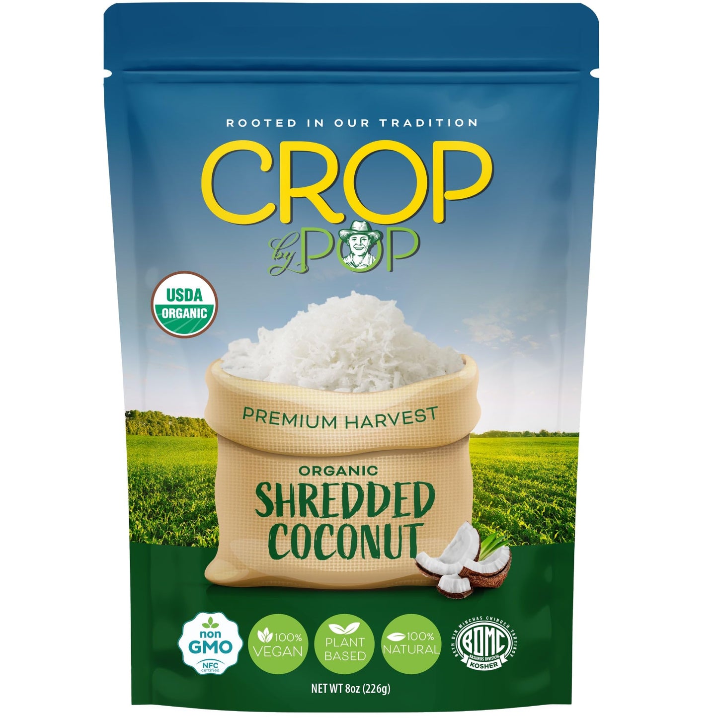 CROP BY POP - Organic Shredded Coconut Flakes, No Sugar Added, Medium Desiccated, Dry Packed Fresh in Resealable Bag - USDA Organic, Non GMO - Naturally Grown, Vegan, Kosher