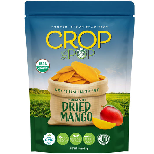 CROP BY POP - Organic Sun Dried Mango Slices, No Sugar Added, Unsulphured Sweet Healthy Snack, USDA Organic, Non GMO, Vegan, Kosher Resealable Bag