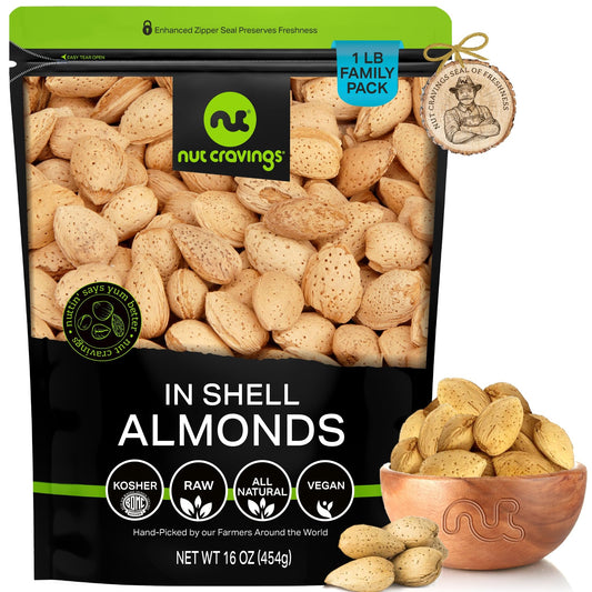 NUT CRAVINGS - In Shell Almonds - Raw Whole Packed Fresh in Resealable Bag - Nut Snack - Food Assortments Ideal for Trail Mixed Nuts