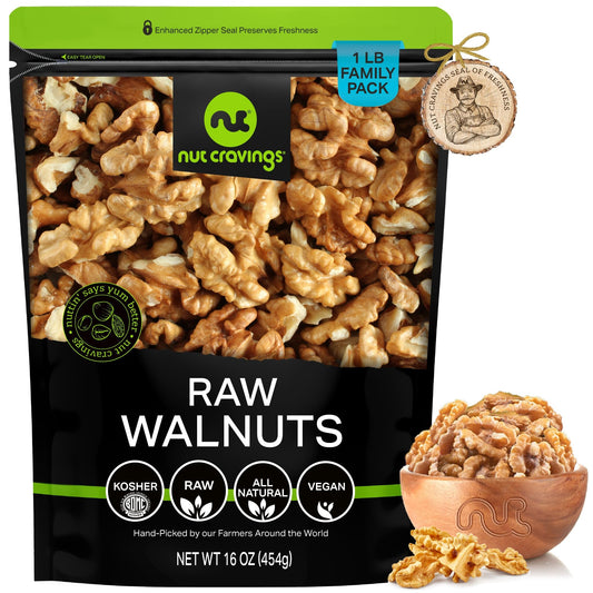 NUT CRAVINGS - Raw Walnuts Halves & Pieces Unsalted Shelled Packed Fresh in Resealable Bag - Kosher Healthy Snack Food Assortments Ideal for Trail Mixed Nuts