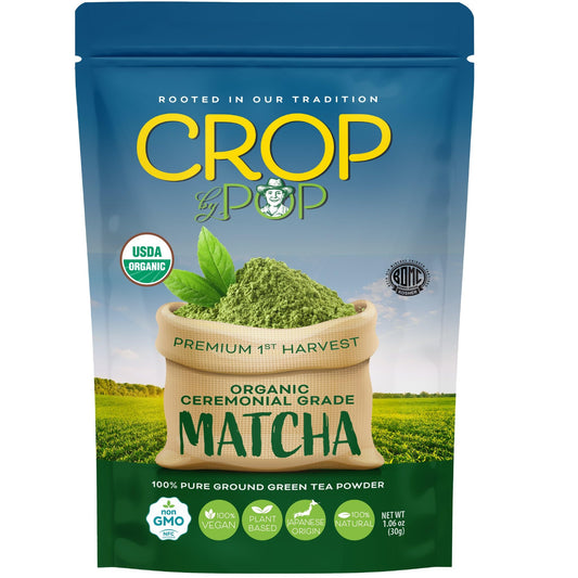 CROP BY POP - Organic Ceremonial Grade Matcha Green Tea Powder Packed Fresh in Resealable Bag - USDA Organic, Non GMO - Naturally Grown, Vegan, Kosher