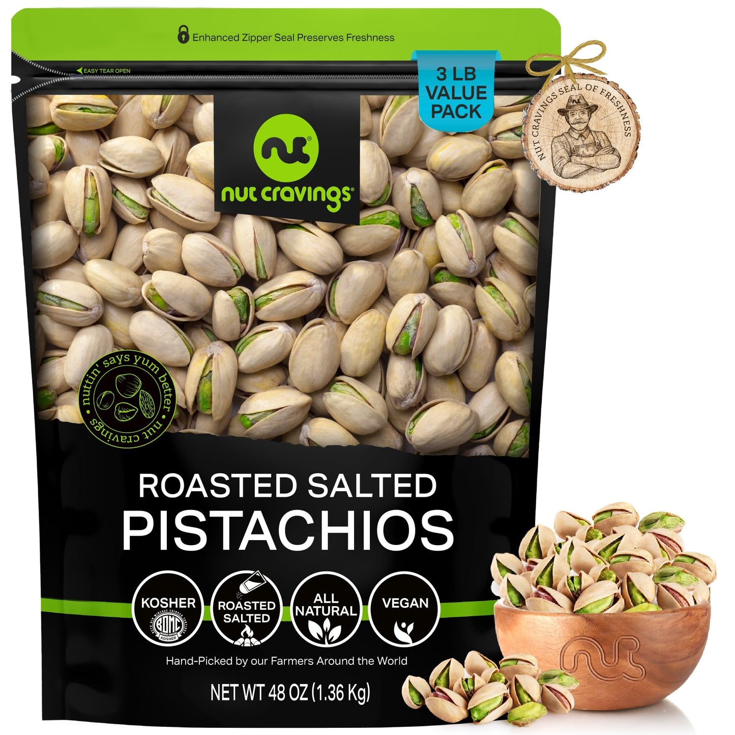 NUT CRAVINGS - Freshly Roasted & Salted California Pistachios Packed Fresh in Resealable Bag - Nut Snack - Food Assortments