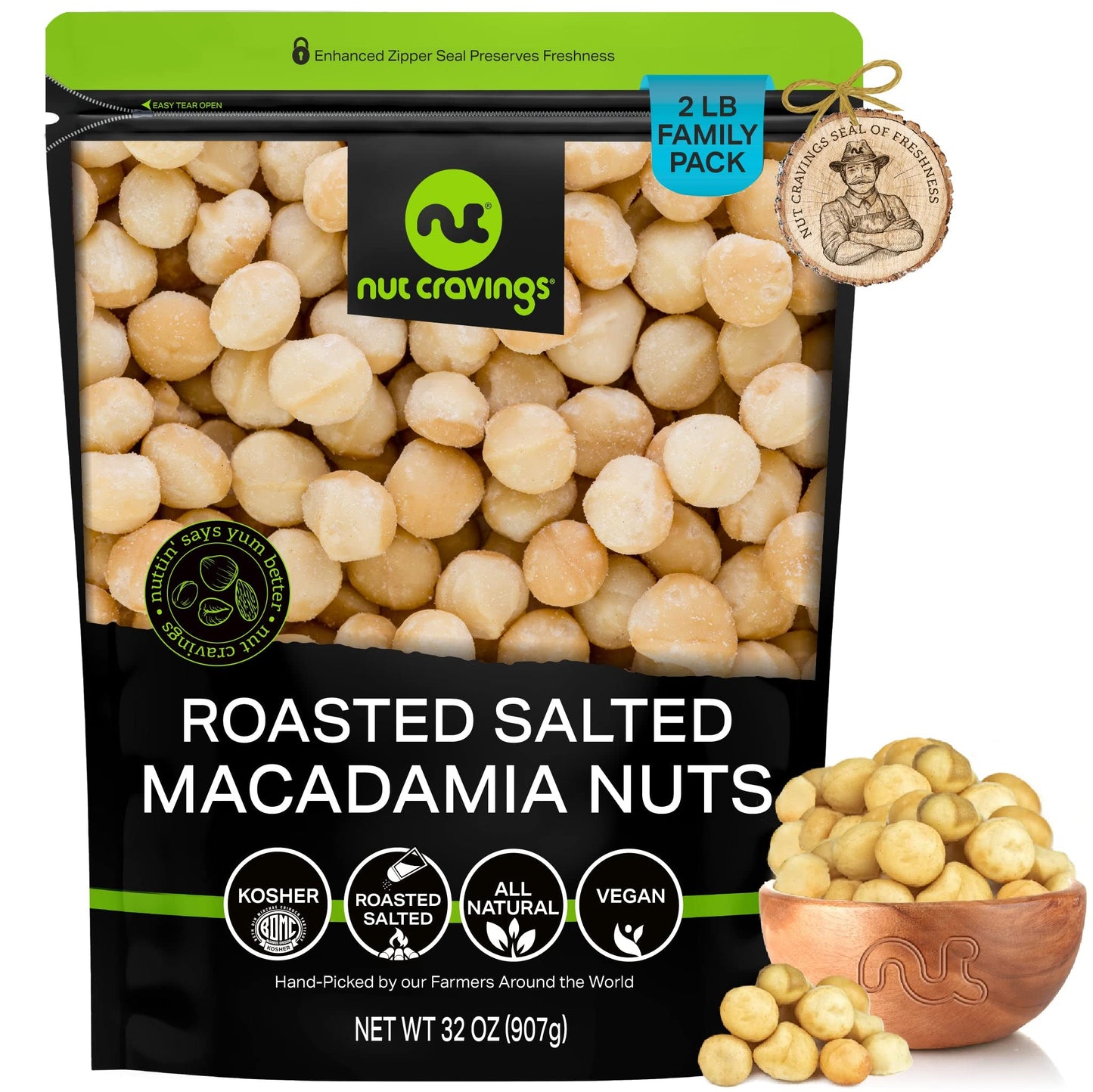 NUT CRAVINGS - Roasted & Salted Macadamia Nuts - No Shell Packed Fresh in Resealable Bag - Healthy Protein Food Snack Food Assortments Hazelnut