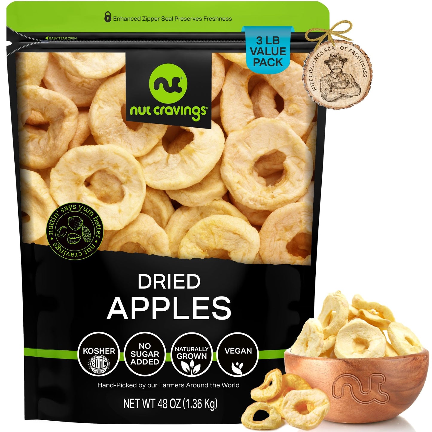 Dried Apple Rings Slices, No Sugar Added - Chewy Soft Texture (16oz, 1 LB) Sweet Healthy Snack, Vegan,… — view 5