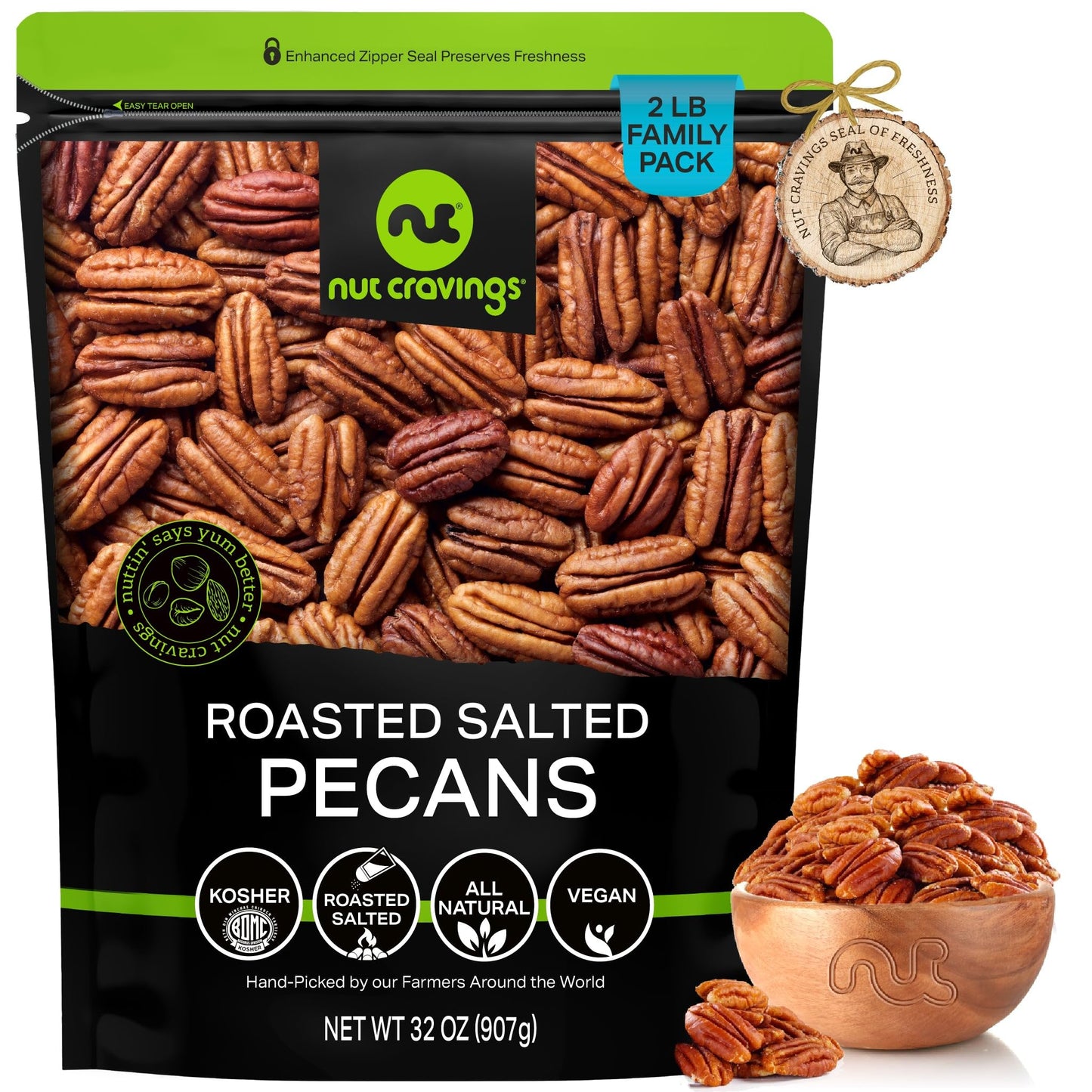 Pecans Halves Roasted & Salted No Shell Packed Fresh in Resealable Bag - Healthy Protein Food Snack Food… — view 9