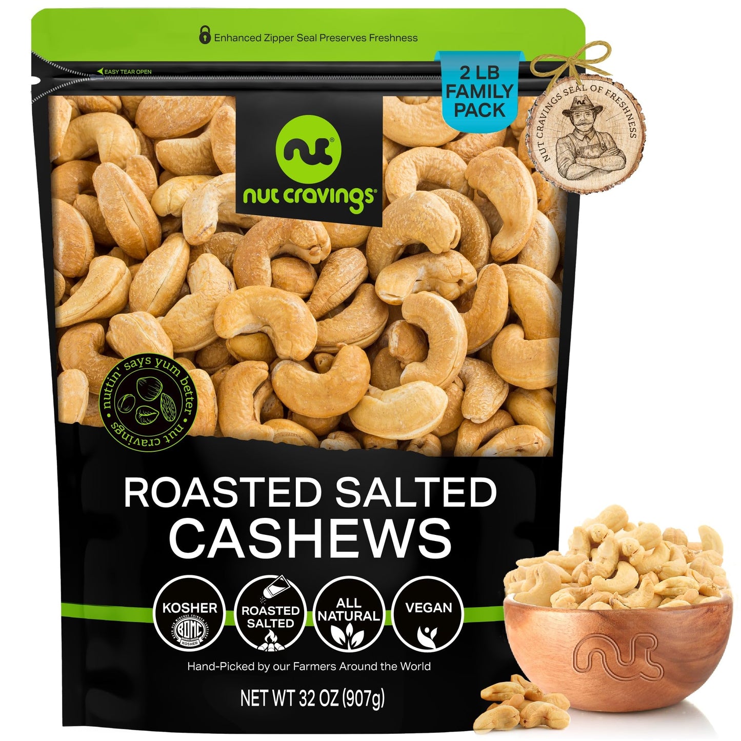 NUT CRAVINGS - Roasted Cashews Slightly Salted - Jumbo Whole Packed Fresh in Resealable Bag - Nut Snack - Food Assortments