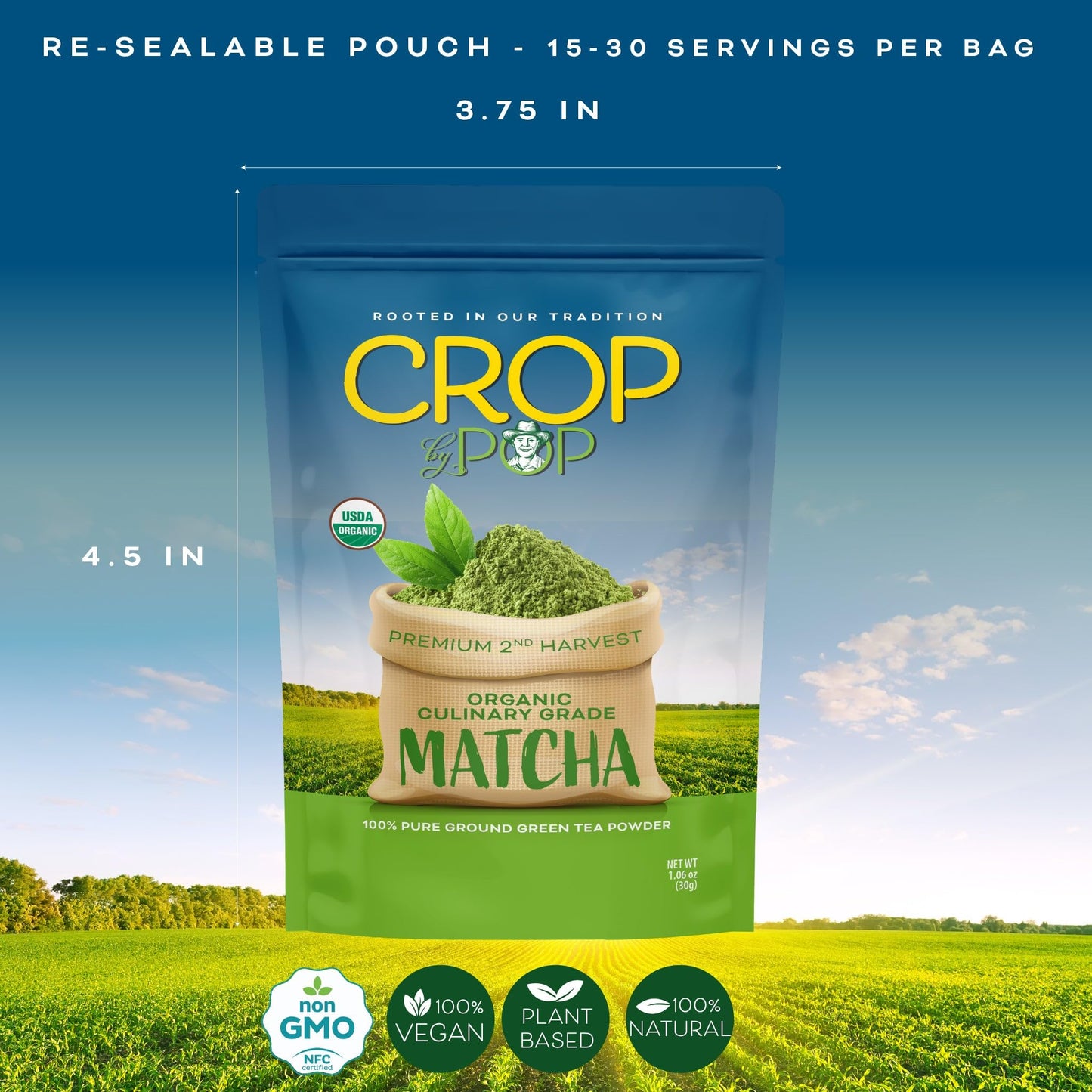 Organic Culinary Grade Matcha Powder Green Tea Powder Packed Fresh in Resealable Bag - USDA Organic, Non GMO… — view 4