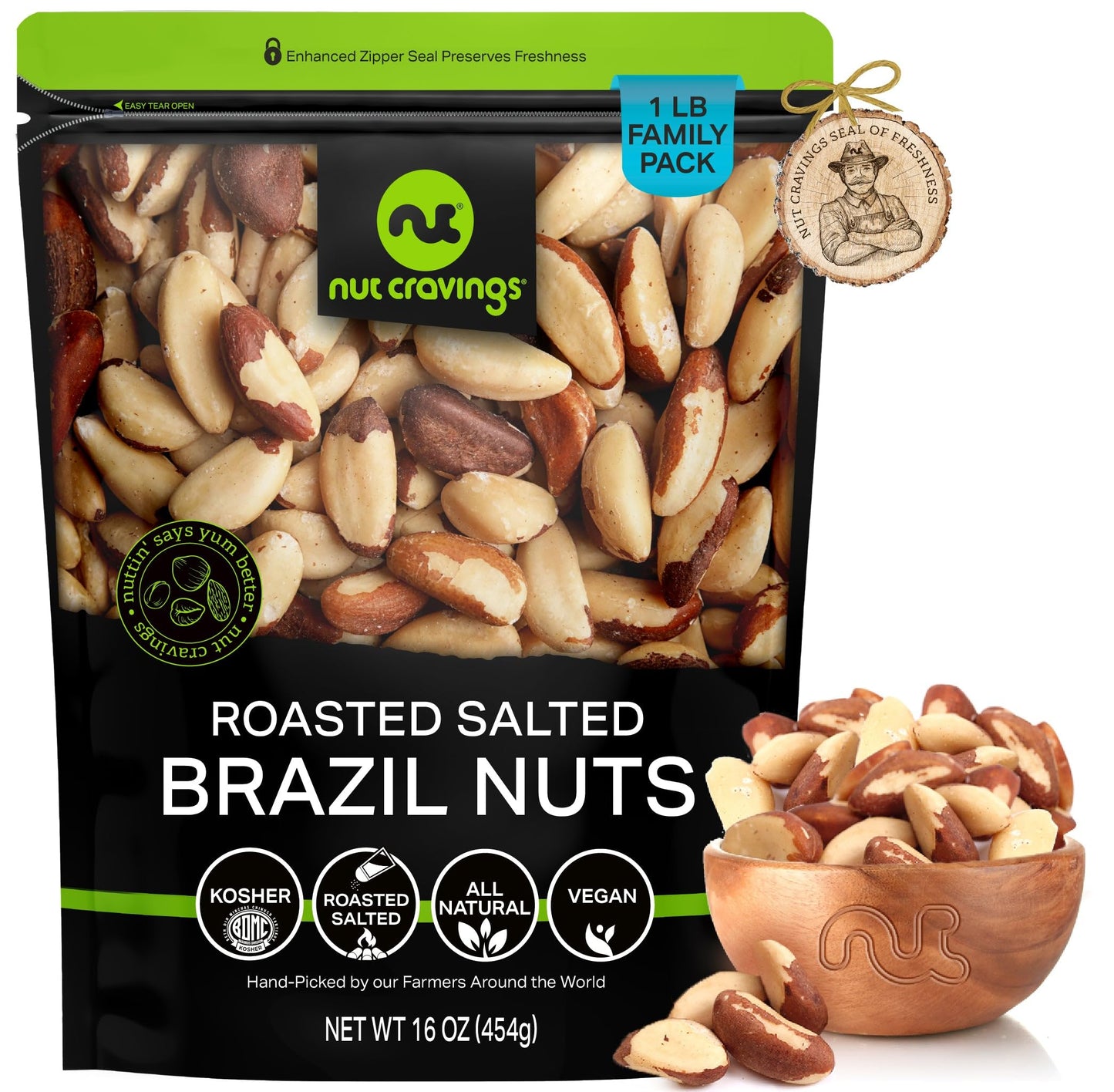 NUT CRAVINGS - Brazil Nuts Roasted & Salted - No Shell Whole Packed Fresh in Resealable Bag - Healthy Protein Food Snack Food Assortments