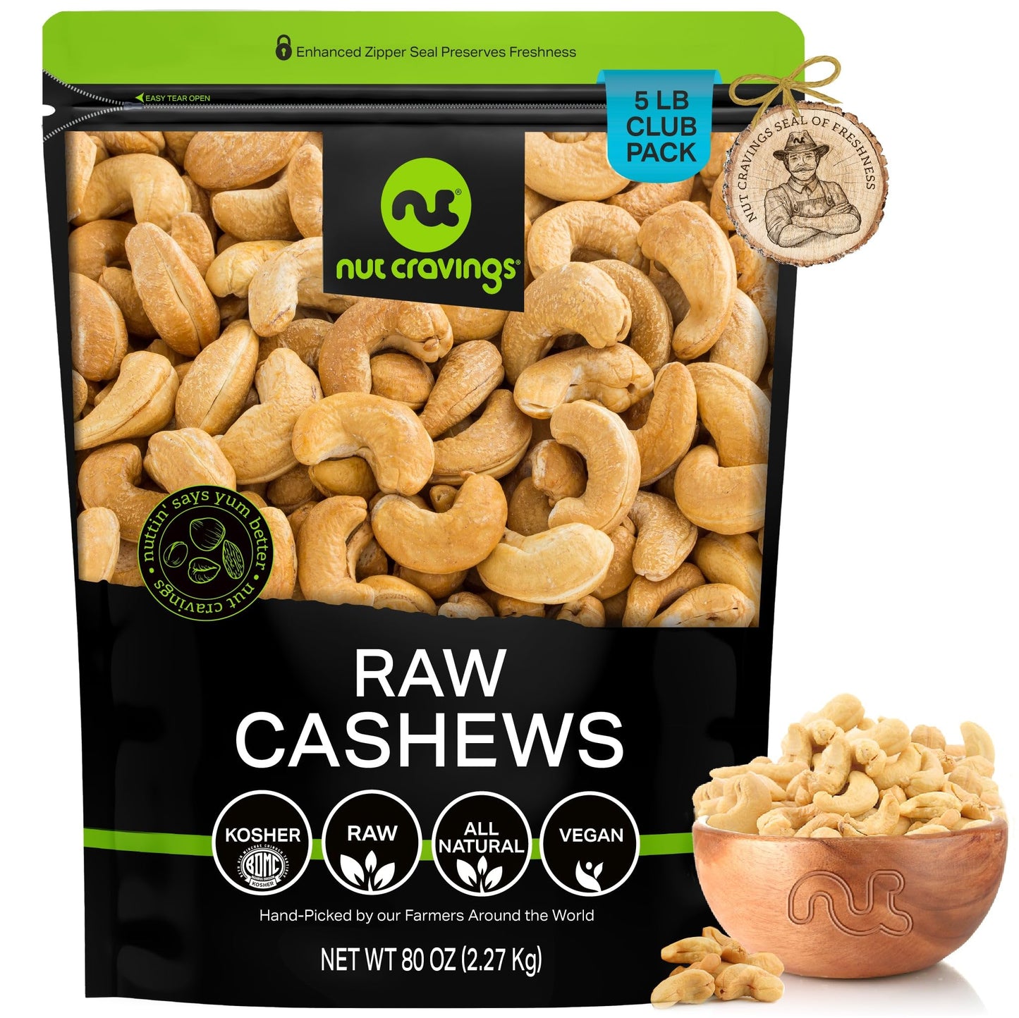NUT CRAVINGS - Raw Whole Cashews Unsalted Shelled Packed Fresh in Resealable Bag - Kosher Healthy Snack Food Assortments