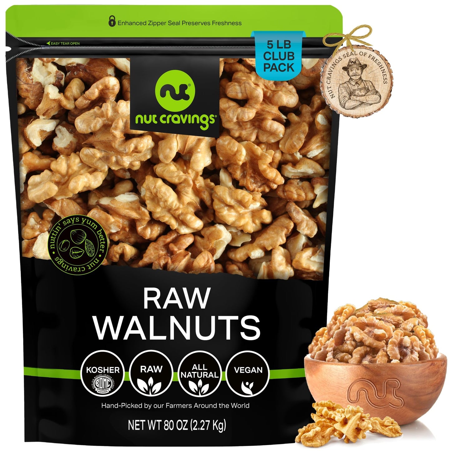 NUT CRAVINGS - Raw Walnuts Halves & Pieces Unsalted Shelled Packed Fresh in Resealable Bag - Kosher Healthy Snack Food Assortments Ideal for Trail Mixed Nuts