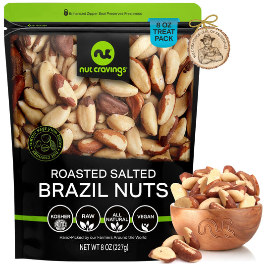 NUT CRAVINGS - Brazil Nuts Roasted & Salted - No Shell Whole Packed Fresh in Resealable Bag - Healthy Protein Food Snack Food Assortments