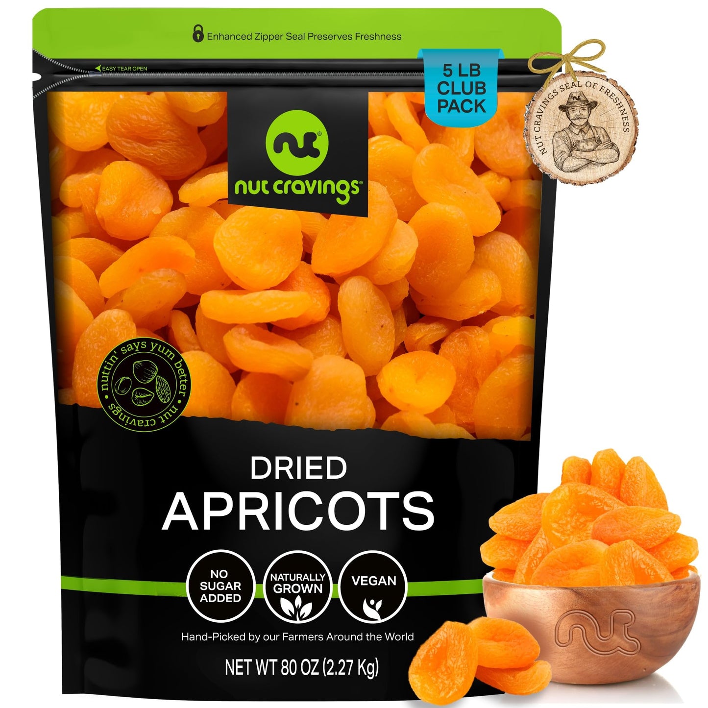 NUT CRAVINGS - Dried Turkish Apricots, No Sugar Added, Unsweetened (16oz, 1 LB) Sweet Healthy Snack, Vegan, Resealable Bag