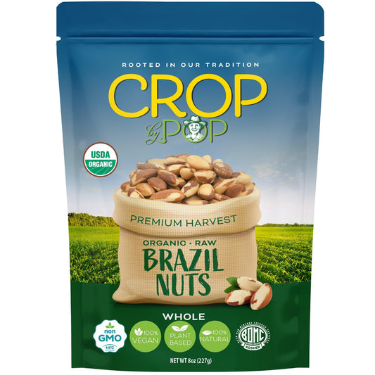 CROP BY POP - Organic Raw Brazil Nuts Packed Fresh in Resealable Bag - USDA Organic, Non GMO - Naturally Grown, Vegan, Kosher
