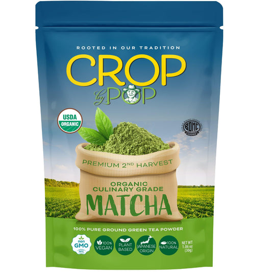 CROP BY POP - Organic Culinary Grade Matcha Powder Green Tea Powder Packed Fresh in Resealable Bag - USDA Organic, Non GMO - Naturally Grown, Vegan, Kosher