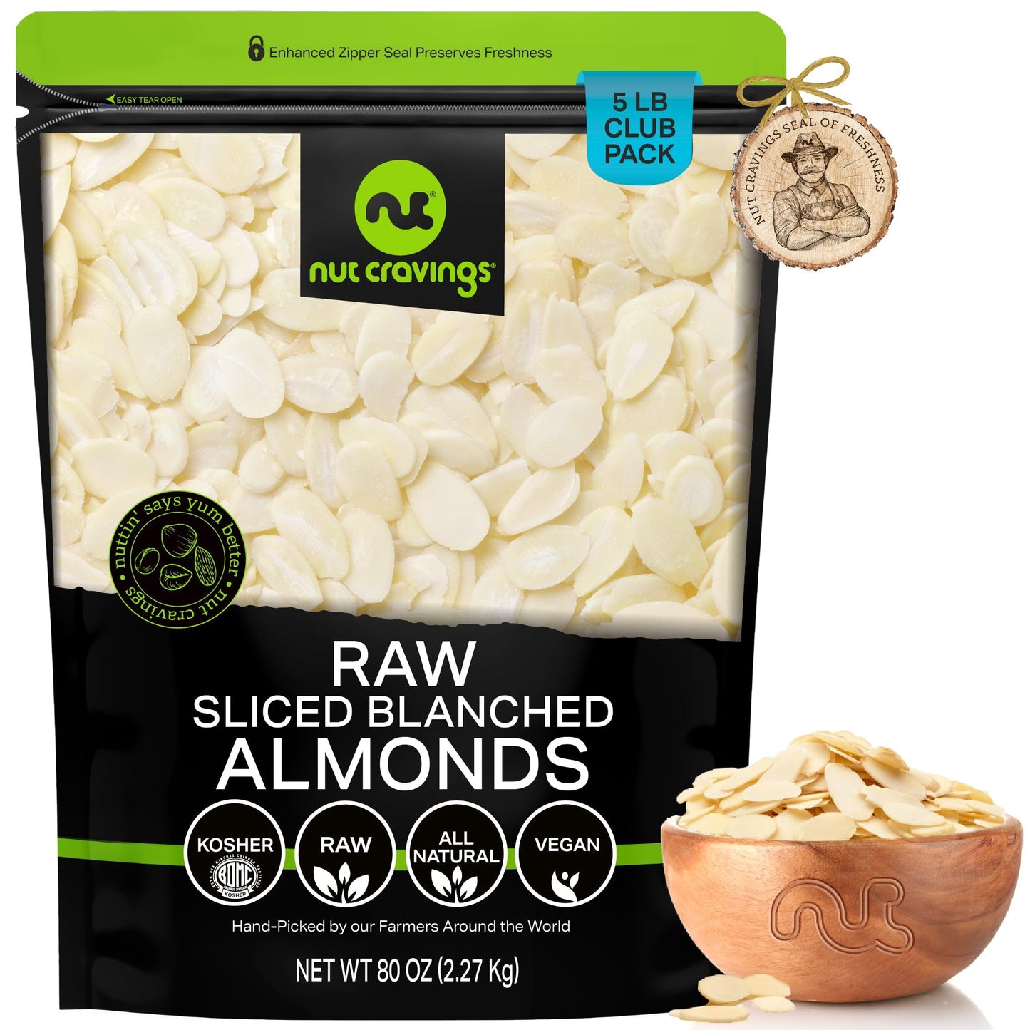 NUT CRAVINGS - Blanched Sliced Almonds - Raw, (16oz - 1 LB) Packed Fresh in Resealable Bag - Nut Snack - Food Assortments Ideal for Trail Mixed Nuts