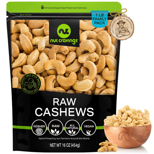 NUT CRAVINGS - Raw Whole Cashews Unsalted Shelled Packed Fresh in Resealable Bag - Kosher Healthy Snack Food Assortments