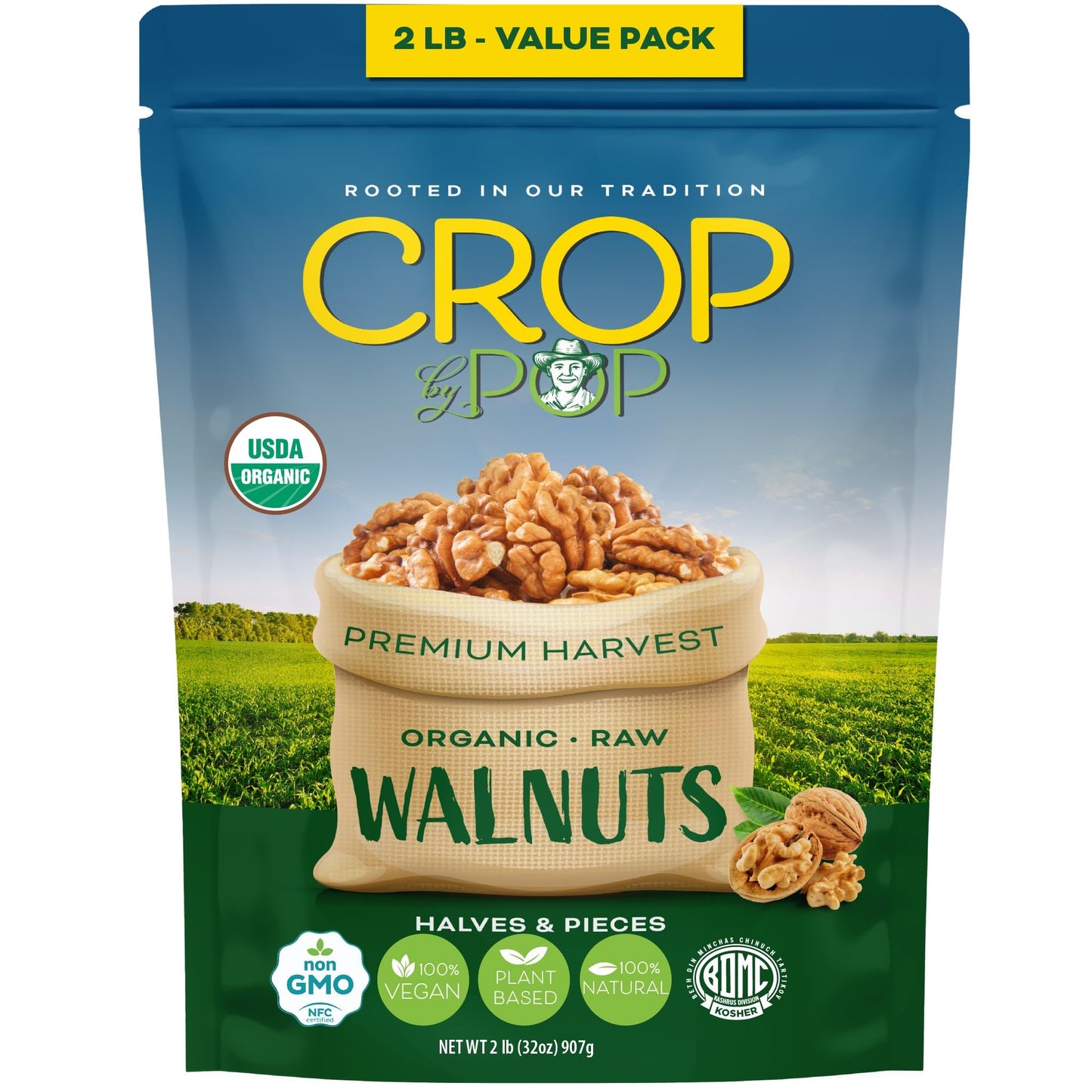 Organic Raw Walnuts Halves & Pieces Packed Fresh in Resealable Bag - USDA Organic, Non GMO - Naturally Grown,… — view 2