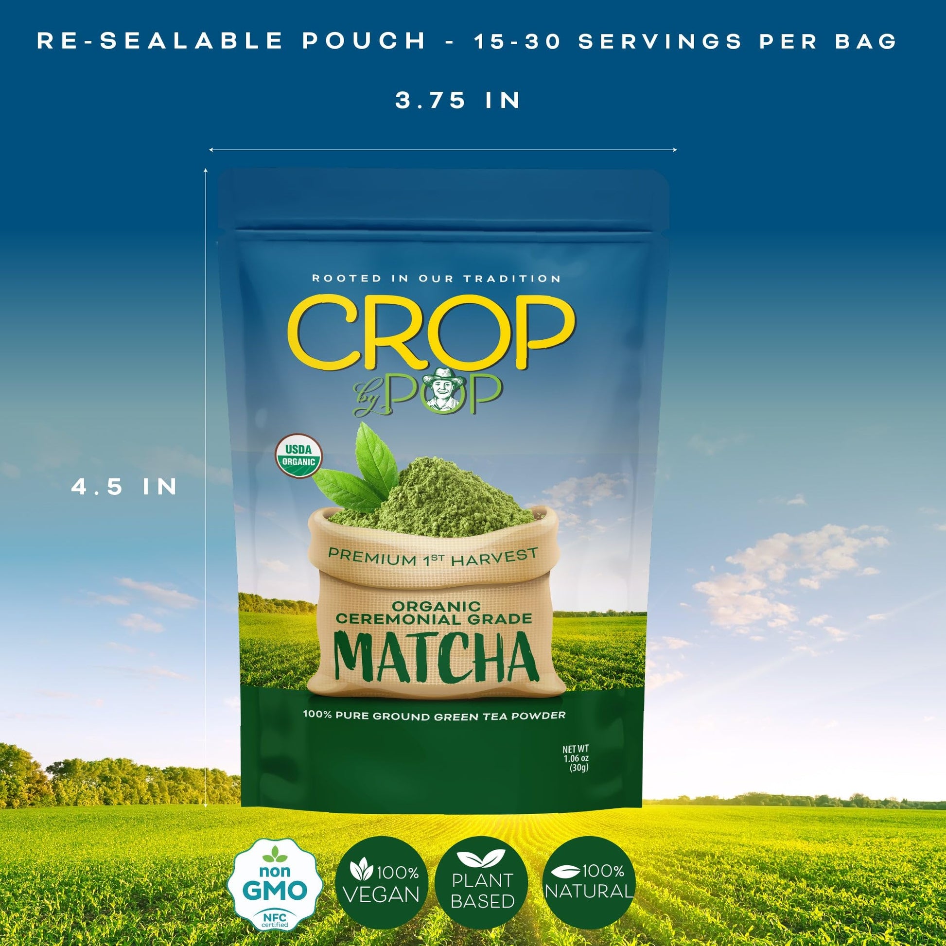 Organic Ceremonial Grade Matcha Green Tea Powder Packed Fresh in Resealable Bag - USDA Organic, Non GMO -… — view 4