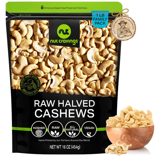NUT CRAVINGS - Raw Cashew Halves & Pieces Unsalted Shelled Packed Fresh in Resealable Bag - Kosher Healthy Snack Food Assortments